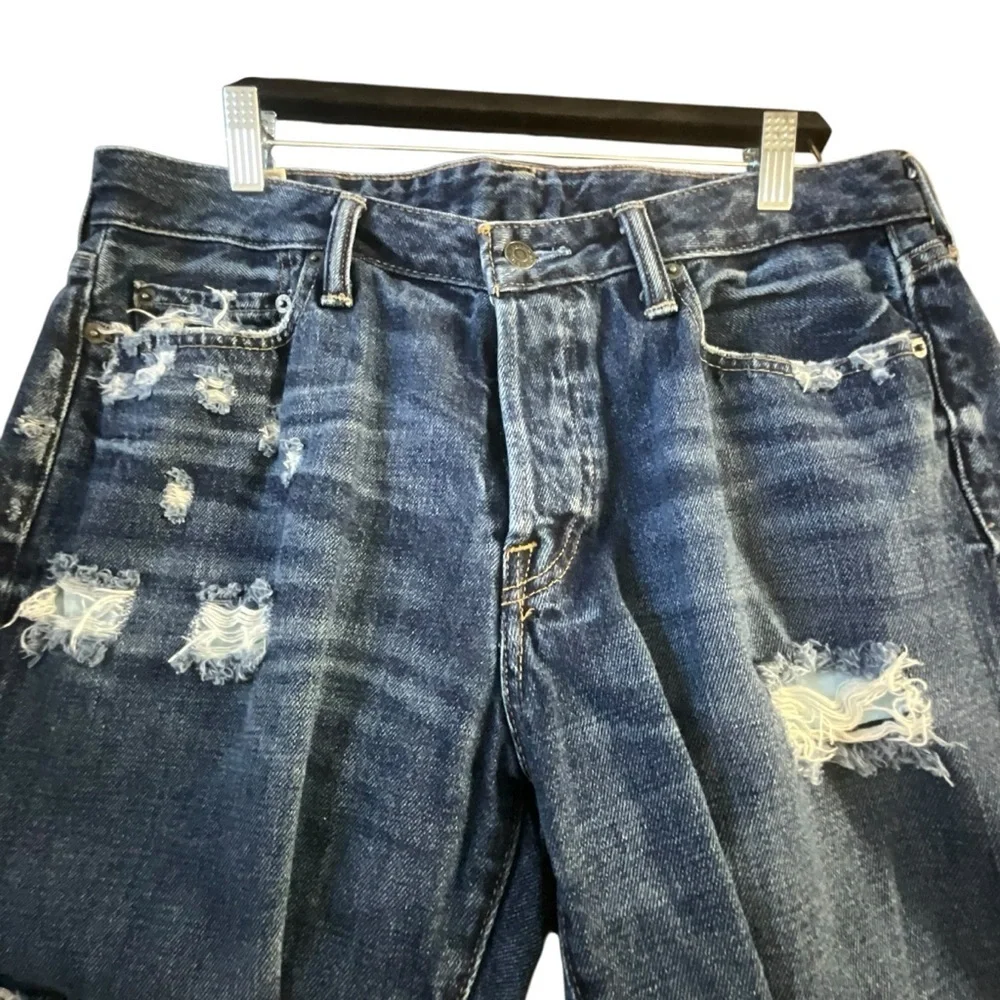 Abercrombie & Fitch Men Blue Distressed Button Fly Denim‎ Shorts